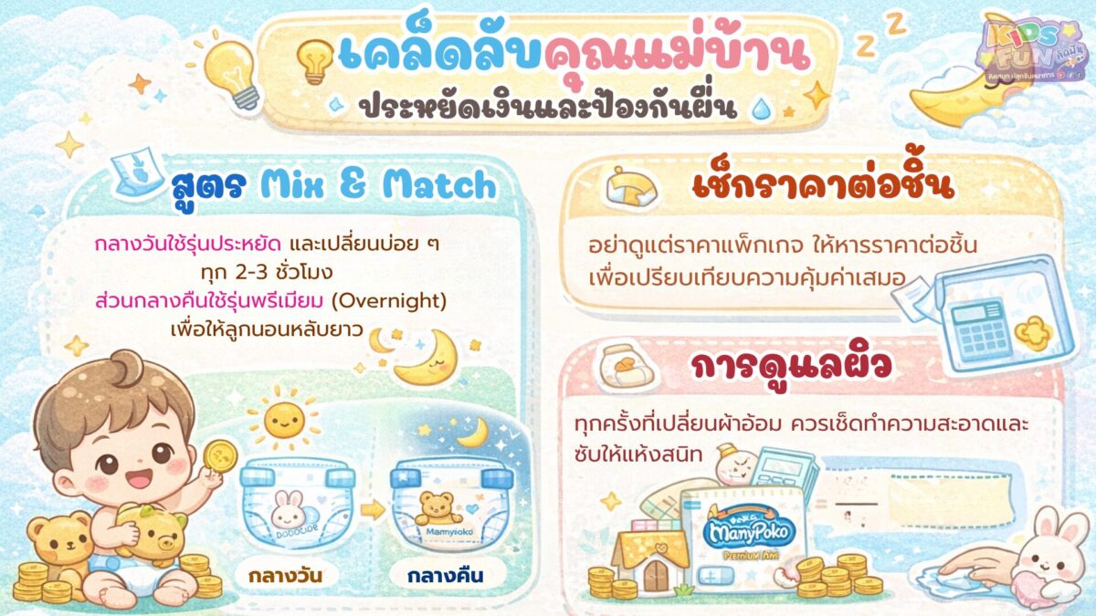 เคล็ดลับคุณแม่บ้านในการเลือก ผ้าอ้อมสำเร็จรูป ประหยัดเงินและป้องกันผื่น